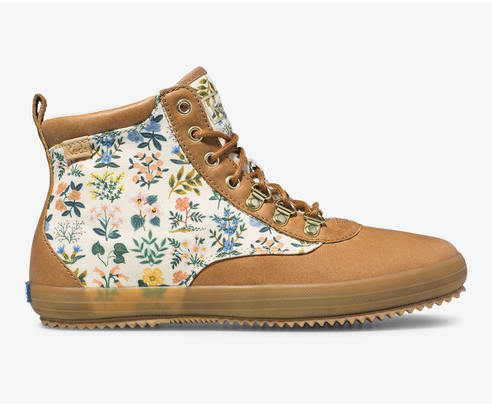 Womens Keds Boots - Rifle Paper Co. Scout Leather Wildflower w/ Thinsulate - Brown - 6428-SLTPX